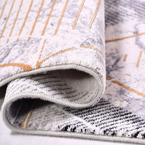 Kylee Grey Geometric Viscose Machine Made Area Rug