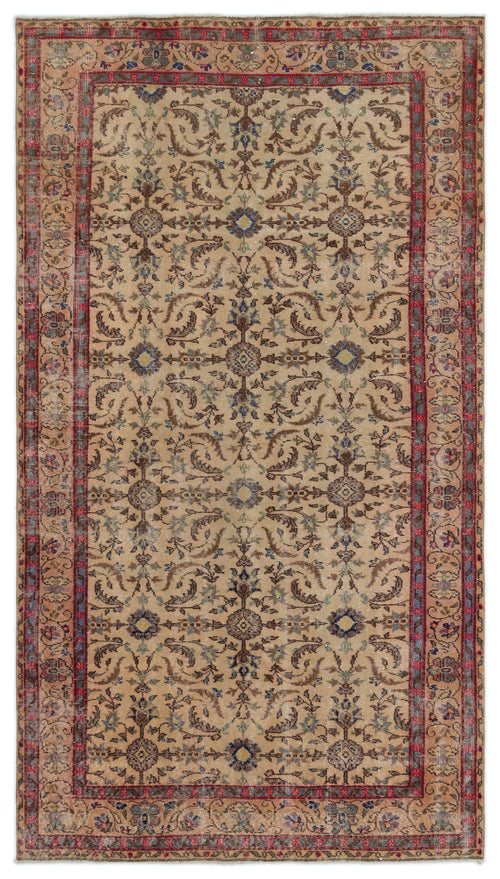 Atina Beige Vintage Wool Handmade Area Rug 5'1" x 8'7"