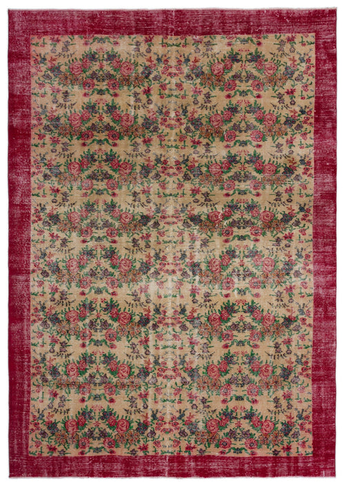 Atina Beige Vintage Wool Handmade Area Rug 7'1" x 10'2"