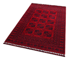 Red Afghan Washable Carpet - Non Slip Fine Woven Area Rug With Geometric Design