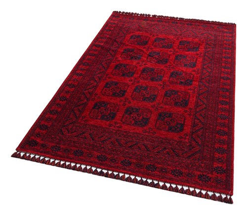 Red Afghan Washable Carpet - Non Slip Fine Woven Area Rug With Geometric Design