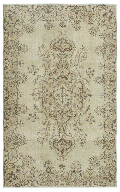 Atina Beige Vintage Wool Handmade Area Rug 5'5" x 8'10"