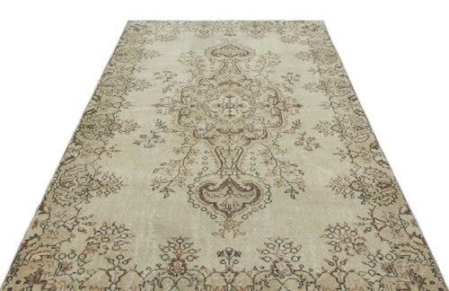 Atina Beige Vintage Wool Handmade Area Rug 5'5" x 8'10"