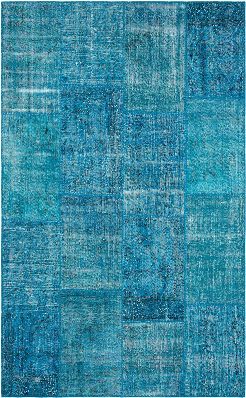 Handmade Wool Area Rug – Blue Patchwork Flatweave Carpet 200x300 cm