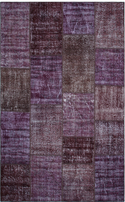 Handmade Wool Area Rug - Moosburg Purple Patchwork Flatweave Carpet 80x150