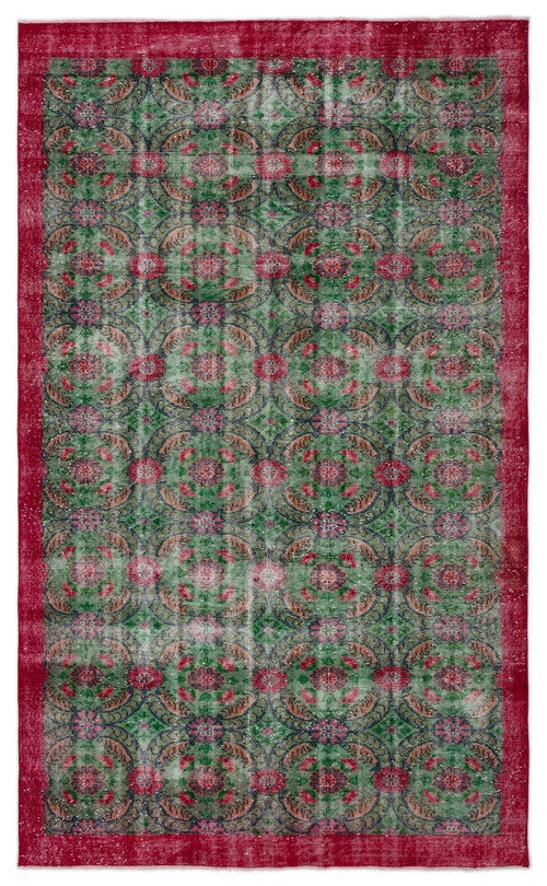 Atina Green Vintage Wool Handmade Area Rug 5'8" x 9'4"