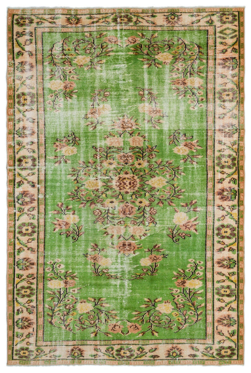 Atina Green Vintage Wool Handmade Area Rug 6'0" x 9'1"