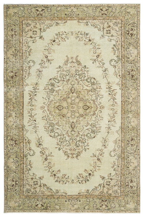 Atina Beige Vintage Wool Handmade Area Rug 6'3" x 9'3"