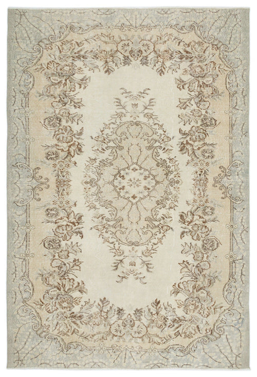 Atina Beige Vintage Wool Handmade Area Rug 5'11" x 8'8"