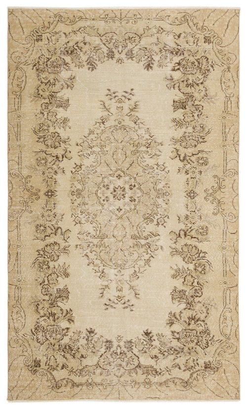 Atina Beige Vintage Wool Handmade Area Rug 5'1" x 8'8"