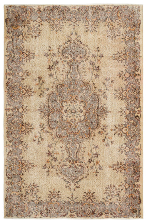 Atina Beige Vintage Wool Handmade Area Rug 6'0" x 9'1"