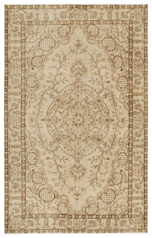 Atina Beige Vintage Wool Handmade Area Rug 5'8" x 8'10"
