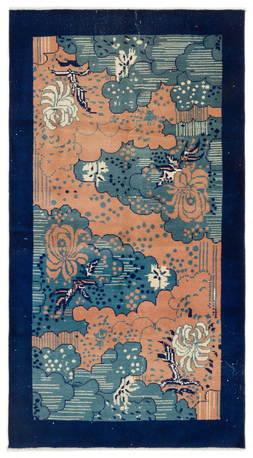 Atina Blue Vintage Wool Handmade Area Rug 3'9" x 6'11"