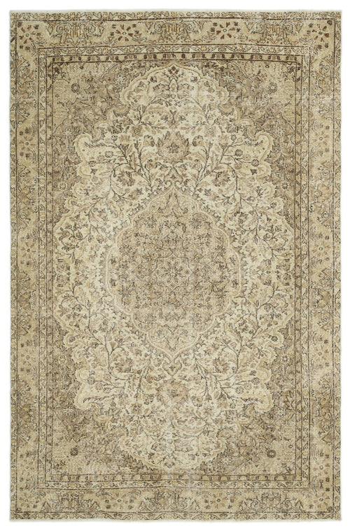 Atina Beige Vintage Wool Handmade Area Rug 5'9" x 9'9"