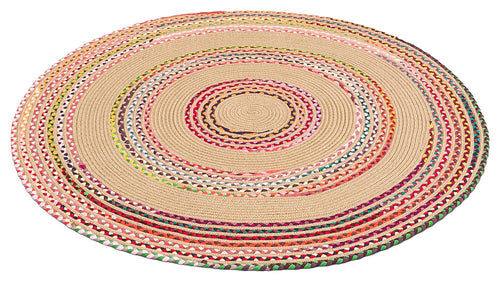 Jute Round Rug – Geometric Colorful Knit Carpet With Soft Texture & Easy Clean