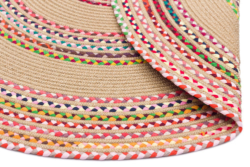 Jute Round Rug – Geometric Colorful Knit Carpet With Soft Texture & Easy Clean