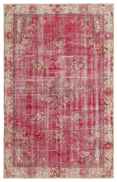 Atina Red Frame Wool Handmade Area Rug 5'3" x 9'1"