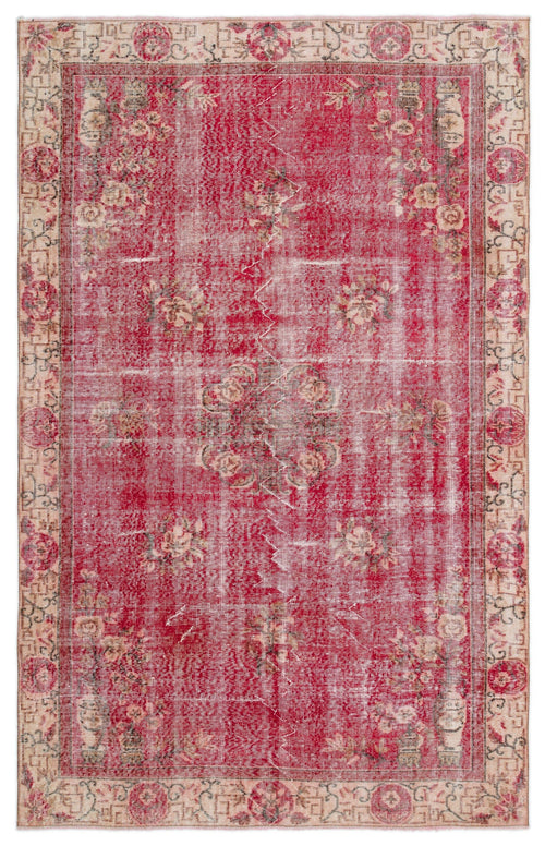 Atina Red Frame Wool Handmade Area Rug 5'3" x 9'1"