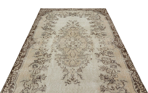 Atina Beige Vintage Wool Handmade Area Rug 6'2" x 9'3"