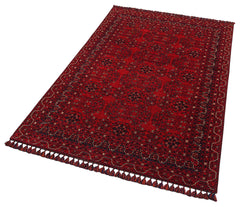 Afghan Washable Carpet - Red Area Rug Non Slip Flatweave Patterned Floor Mat