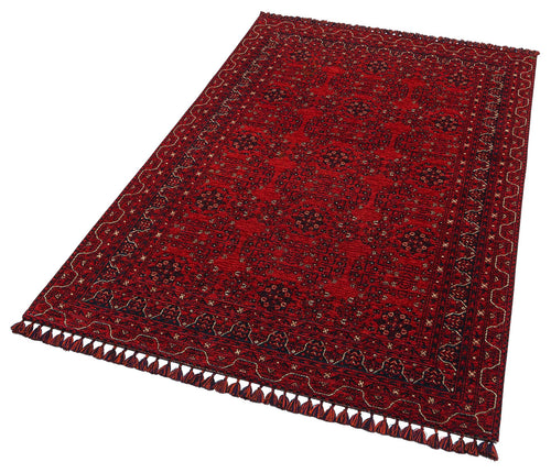 Afghan Washable Carpet - Red Area Rug Non Slip Flatweave Patterned Floor Mat