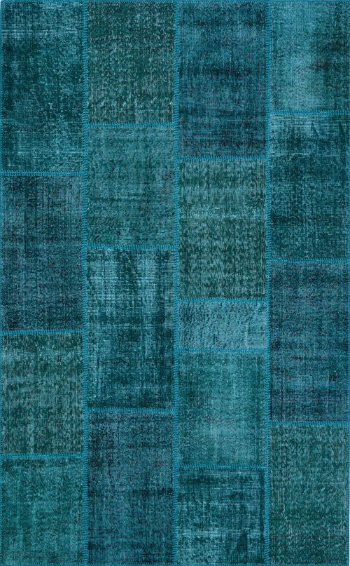 Blue Patchwork Wool Rug - Handmade Area Rug With Soft Texture & Easy Clean