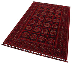 Afghan Washable Carpet - Red Non Slip Rug with Antibacterial Patterned Pile