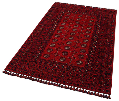 Afghan Washable Rug - Red Non Slip Rug | Fine Woven Dustproof Carpet