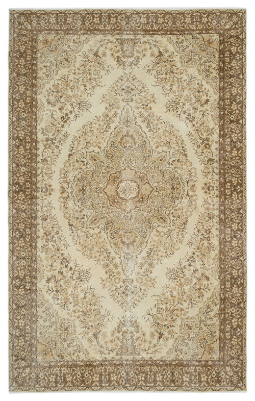 Atina Beige Vintage Wool Handmade Area Rug 6'8" x 10'6"