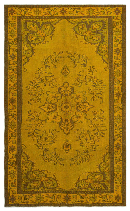 Atina Yellow Vintage Wool Handmade Area Rug 5'4" x 8'9"