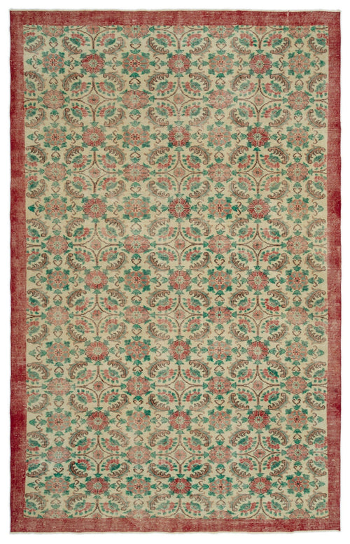 Atina Beige Vintage Wool Handmade Area Rug 6'4" x 9'11"