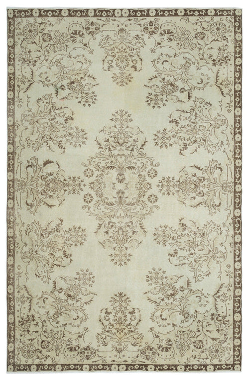 Atina Beige Vintage Wool Handmade Area Rug 6'11" x 10'6"