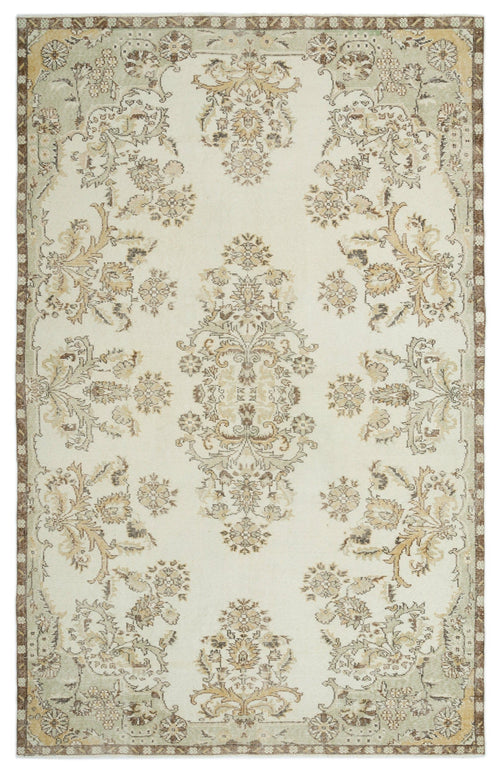 Atina Beige Vintage Wool Handmade Area Rug 6'4" x 9'10"
