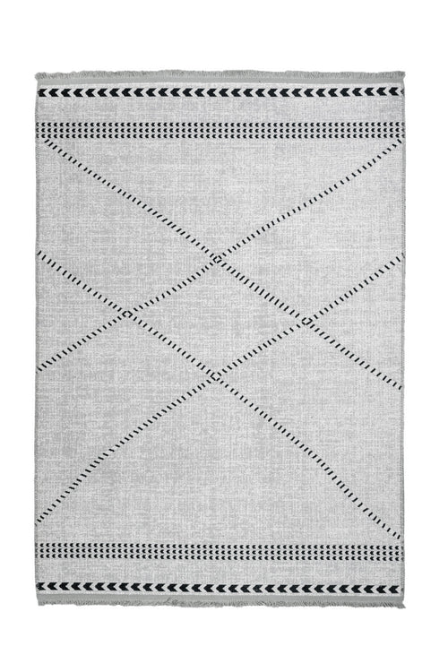 Grey Geometric Area Rug – Washable Cotton Chenille Carpet by Pia Monte