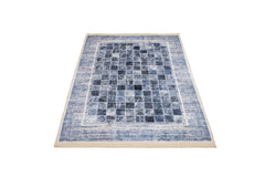 Blue Geometric Area Rug - Cotton Chenille Digital Print Carpet for Living Room