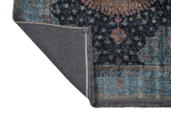Blue Cotton Area Rug - Classic Digital Print Carpet With Soft Chenille Texture