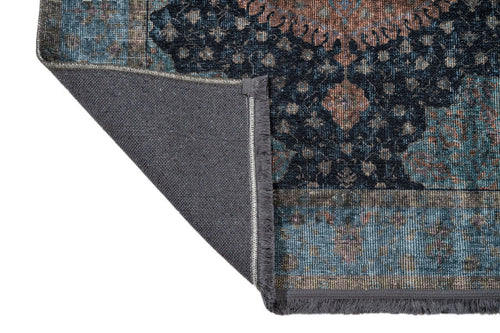 Blue Cotton Area Rug - Classic Digital Print Carpet With Soft Chenille Texture