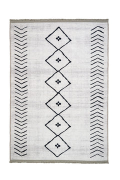 Grey Geometric Area Rug – Cotton Chenille Digital Print Carpet for Living Room