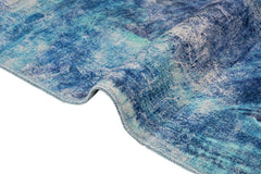 Modern Blue Area Rug – Cotton Chenille Washable Digital Print Carpet for Living Room