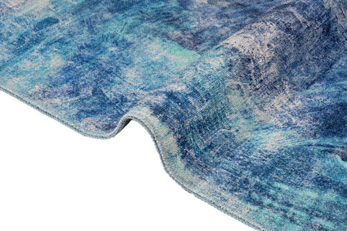 Modern Blue Area Rug – Cotton Chenille Washable Digital Print Carpet for Living Room