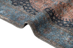 Blue Cotton Area Rug - Classic Digital Print Carpet With Soft Chenille Texture
