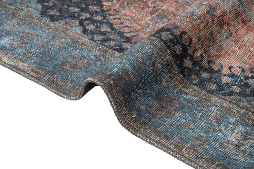 Blue Cotton Area Rug - Classic Digital Print Carpet With Soft Chenille Texture