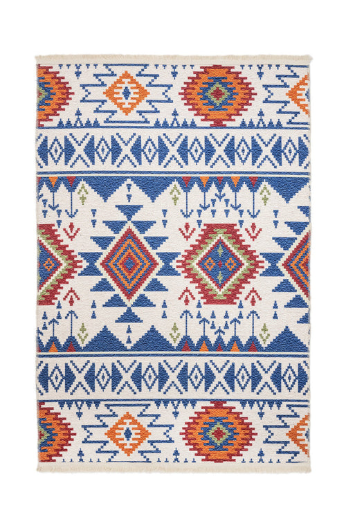 Blue Cotton Area Rug - Digital Print Chenille Carpet | Stylish Washable Floor Mat
