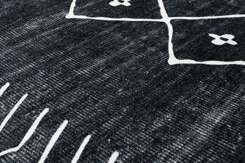 Black Geometric Area Rug - Cotton Chenille Digital Print Carpet for Modern Living Room