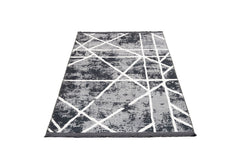 Geometric Area Rug - Black Grey Cotton Chenille Digital Print Carpet for Living Room