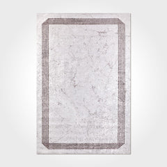 Chenille Cotton Area Rug - Washable Non Slip Cream Frame Rug for Living Room