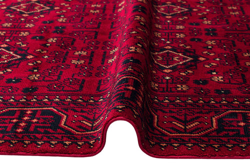 Handmade Afghan Rug – Red Flatweave Viscose Area Rug with Antislip Base