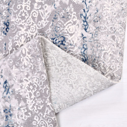 Modern Area Rug – Machine Made Grey Blue Rug with 8 mm Pile Height & Laser Cut Edges