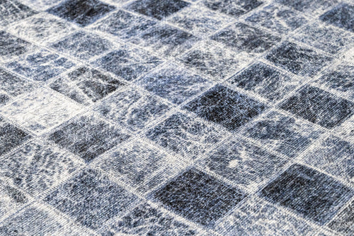 Blue Geometric Area Rug - Cotton Chenille Digital Print Carpet for Living Room