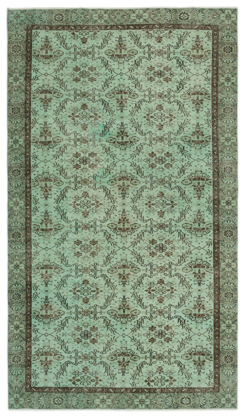 Atina Green Vintage Wool Handmade Area Rug 4'11" x 8'6"
